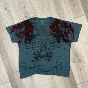 Y2K APT.9 Blood Splatter Graphic Men's Teal T-Shirt - Size XL